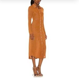 Suboo Revolve Asha Lurex Shirt Dress in Rust size medium midi sexy